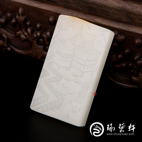 新疆和田黄皮一级白玉籽玉牌子 城隍庙 69.5克