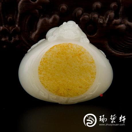 新疆和田黄皮白玉籽玉挂件 寿与天齐 51.8克