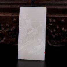 穆宇静 新疆和田玉洒金皮羊脂白玉籽玉玉牌 江南柳绿（客户代卖） 61克