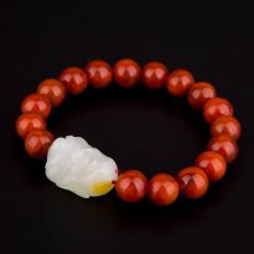 新疆和田玉黄皮白玉籽玉手串 罗汉 33克