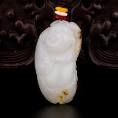 新疆和田玉秋梨皮羊脂白玉籽玉挂件 弥勒佛 20克