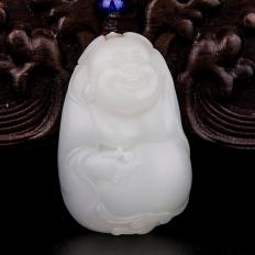 新疆和田玉洒金皮羊脂白玉籽玉挂件 弥勒佛 26克