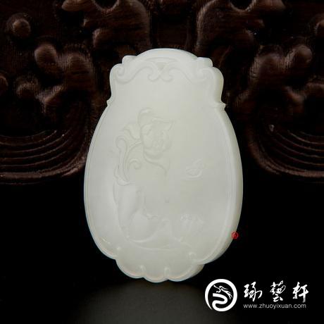 【琢艺轩】新疆和田玉洒金皮羊脂白玉籽玉玉牌 芙莲花 16.5克