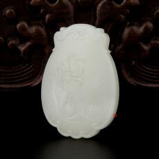 新疆和田玉洒金皮羊脂白玉籽玉玉牌 芙莲花 16.5克