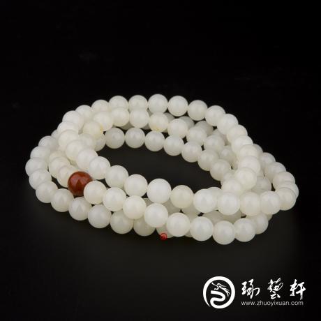 【琢艺轩】新疆和田玉羊脂白玉籽玉南红手链 127克