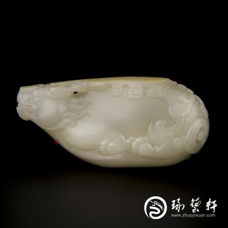 【琢艺轩】新疆和田洒金皮白玉籽玉把件 貔貅 63.7克