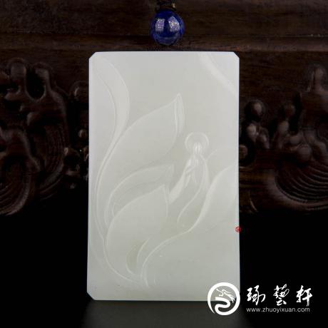 【琢艺轩】新疆和田玉黄皮白玉籽玉玉牌 一花一世界 65克