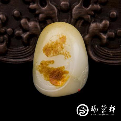 【琢艺轩】新疆和田玉红皮一级白玉籽玉挂件 陌上花开 51克