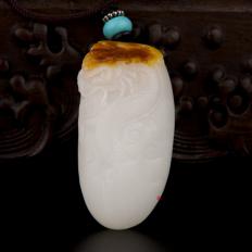 新疆和田玉红皮羊脂白玉籽玉挂件 祥龙 37.2克