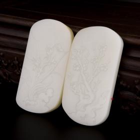 穆宇静 新疆和田玉黄皮白玉籽玉玉牌 梅兰竹菊 兰竹197.3克 梅菊195.6克