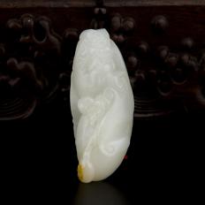 新疆和田玉黄皮白玉籽玉挂件 财神 26.9克