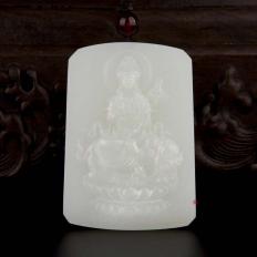 新疆和田玉黄皮一级白玉籽玉玉牌 普贤菩萨 64.2克