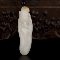 新疆和田玉黄皮白玉籽玉挂件 开口笑 19.7克