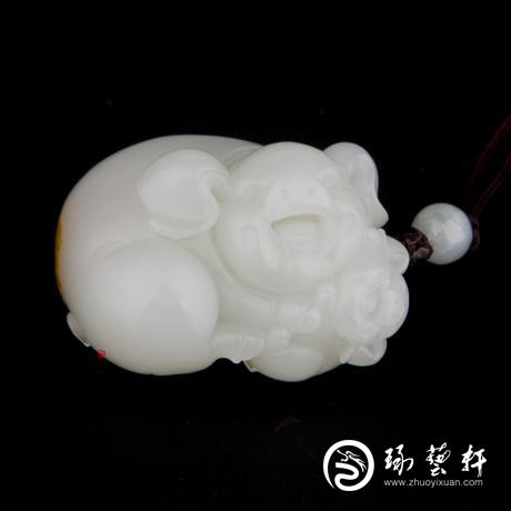 【琢艺轩】新疆和田玉黄皮白玉籽玉把件 祝福 54.2克