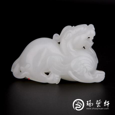 【琢艺轩】新疆和田玉黄皮一级白玉籽玉把件 貔貅 57克