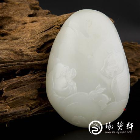 【琢艺轩】新疆和田玉洒金皮白玉籽玉摆件 其乐融融 214.3克