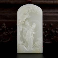 穆宇静作品 新疆和田玉黄皮白玉籽玉玉牌  双娇  134克