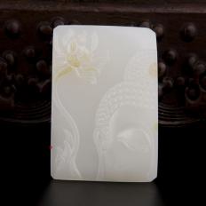 穆宇静 新疆和田玉洒金皮一级白玉籽玉牌子 花开见佛 65克