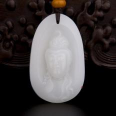新疆和田玉羊脂白玉籽玉玉牌 观音 31.6克