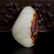 新疆和田玉枣红皮白玉籽玉挂件 连年有余 42克