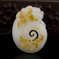 新疆和田玉洒金皮白玉籽玉挂件 富贵有余 61.2克