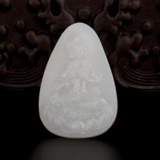 穆宇静 新疆和田玉黄皮一级白玉籽玉玉牌 度母 27.3克