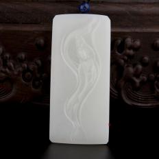 新疆和田玉白皮一级白玉籽玉玉牌 一叶一菩提 42克