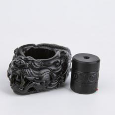 穆宇静 新疆和田玉墨碧籽玉扳指勒子 祥龙47.2克 勒子11.7克