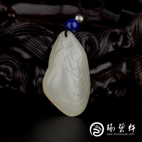 【琢艺轩】新疆和田玉白皮一级白玉籽玉挂件 十二生肖-鸡 11克