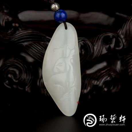 【琢艺轩】新疆和田玉白皮一级白玉籽玉挂件 十二生肖-兔 11.4克