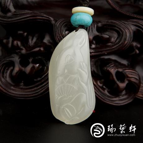 新疆和田玉白皮白玉籽玉挂件 十二生肖-兔 11.1克