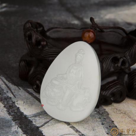 【琢艺轩】新疆和田玉白皮一级白玉籽玉挂件 文殊菩萨 30克