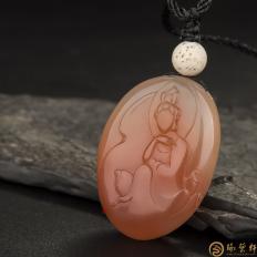 四川凉山南红玛瑙锦红飘花挂件 花前月下 27.2克