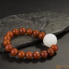 新疆和田玉黄皮白玉籽玉南红手串 莲花手串 33.5克