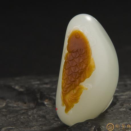 【琢艺轩】新疆和田玉枣红沁白玉籽玉挂件 连年有余 17.2克