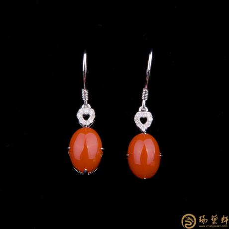 南红玛瑙18K白金镶嵌女士耳坠 金1.98