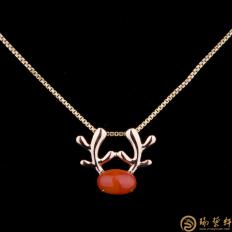 18K玫瑰金南红可爱小鹿吊坠 金2.32克