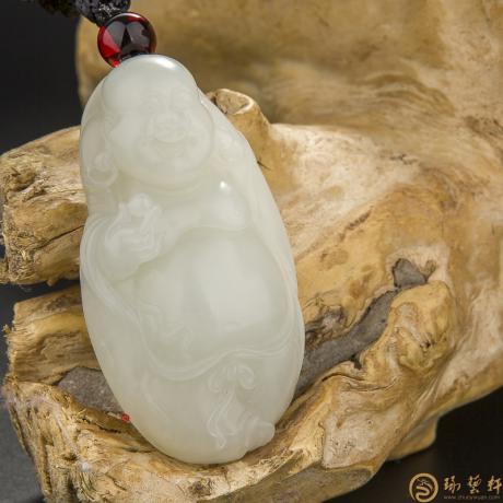 【琢艺轩】新疆和田玉一级白秋梨皮籽玉把件 弥勒佛 77.3克