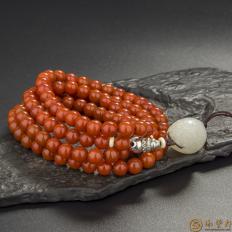 新疆和田玉黄皮白玉南红手链 招财 66.3克