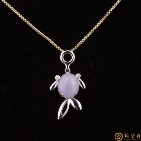 天然A货紫罗兰翡翠吊坠18k金 鸢飞鱼跃 4.5克