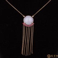 天然A货紫罗兰翡翠项链18k金镶红宝石 珠联璧合 7.9克