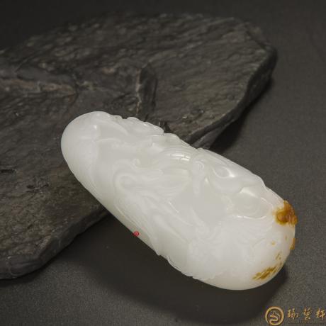 【琢艺轩】新疆和田玉黄皮羊脂白玉籽料把件 路路有福 78克（客户代卖）