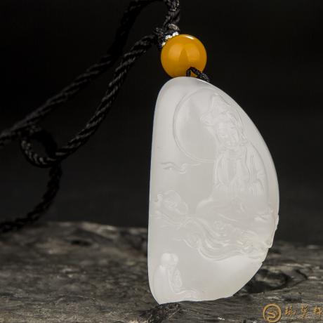 【琢艺轩】新疆和田玉黄皮羊脂白玉籽玉挂件 童子拜观音 20克