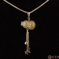 天然A货黄翡吊坠18k金 黄翡葫芦 2.4克