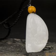 新疆和田玉黄皮羊脂白玉籽玉挂件 童子拜观音 20克