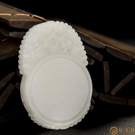 【琢艺轩】新疆和田玉洒金皮羊脂白玉籽玉玉牌 云纹平安牌 40克