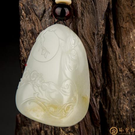 新疆和田玉洒金皮白玉籽玉把件 庄周梦蝶 61克