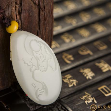 【琢艺轩】新疆和田玉白皮一级白玉籽玉挂件 悟 29.8克