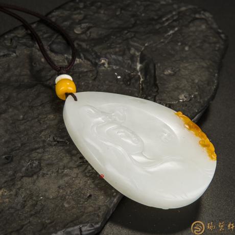 【琢艺轩】新疆和田玉黄沁皮羊脂白籽玉牌 花开见佛 （客户代卖） 44.2克