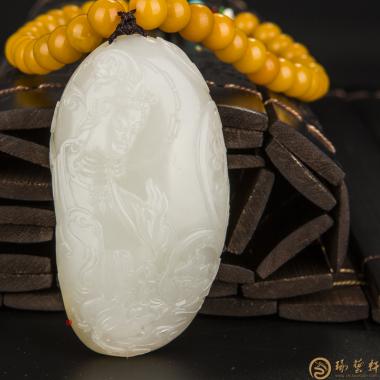 新疆和田玉红皮白玉籽玉把件 花开见佛 86克